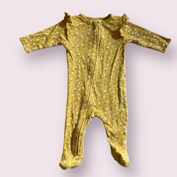 Kit + Pearl Mustard Floral Rib Knit Footie 3-6M - Picture 1 of 5
